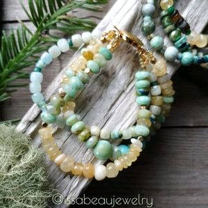 SALE!! Honey Calcite, Aquamarine & Chrysocolla Multi-Strand Bracelet